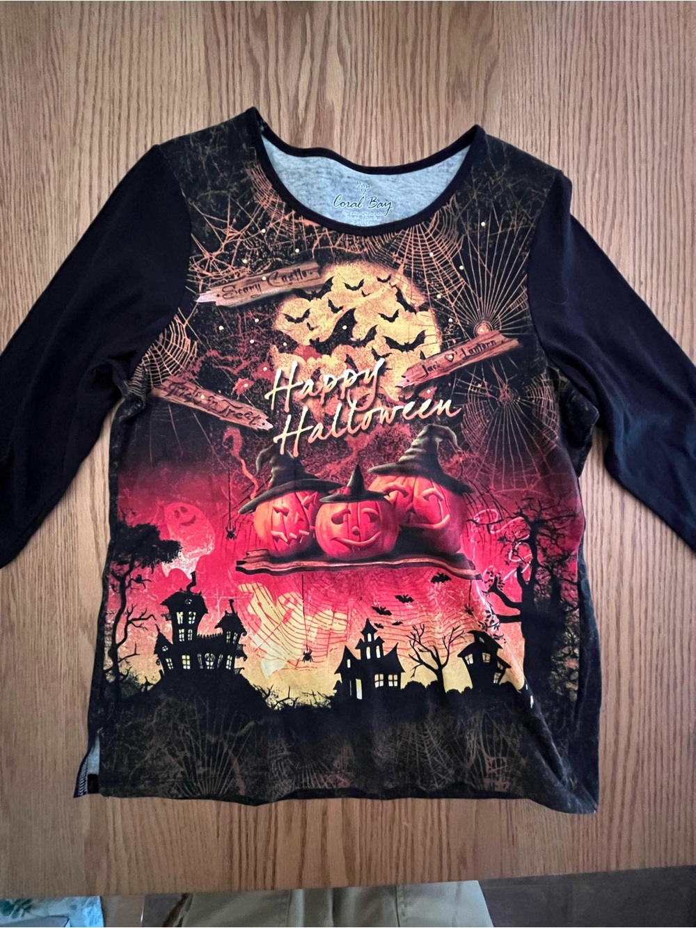 Coral Bay Women's Happy Halloween Pumpkin 3/4 Sleeve Graphic T Shirt Y2K Size M